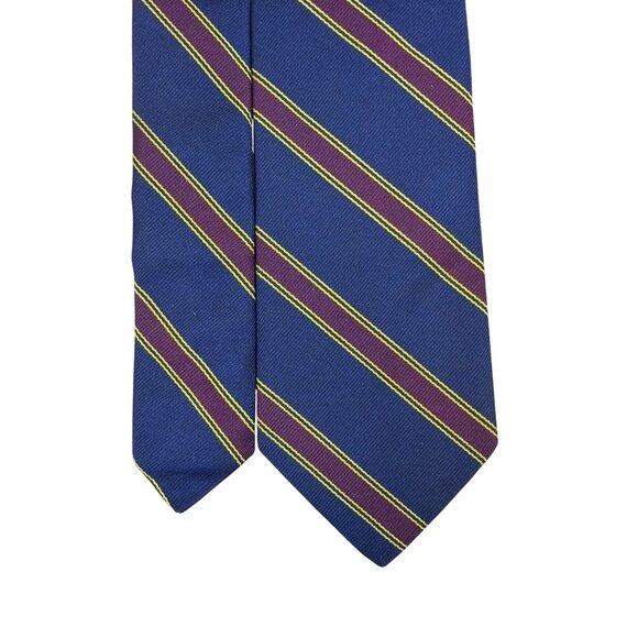 Vintage Brooks BrothersNavy Silk Stripe Tie Yellow & Burgundy Classic USA-Made - Picture 3 of 7